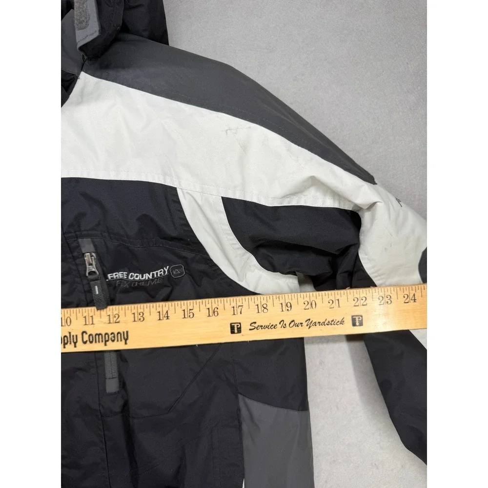 Free Country Boy Tech Ski Jacket Large 10/12 Black Gray Fleece Lined Hooded Coat